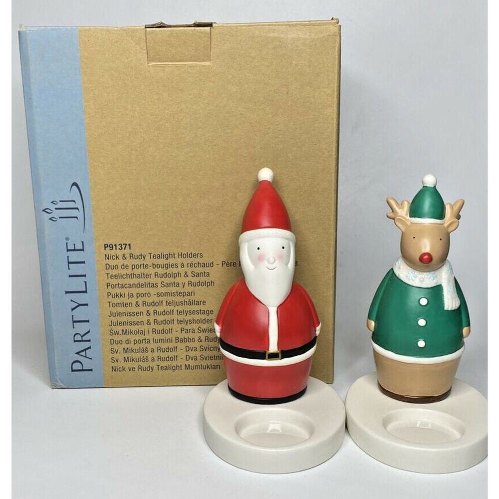 PartyLiteβ Nick & Judy Christmas Tealight Holders Retired NIB P22C/P91371